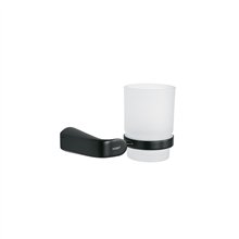 Portavaso Cepillero con Vaso de Vidrio Negro Foset Riviera