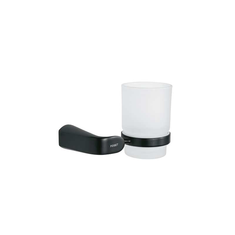 Portavaso Cepillero con Vaso de Vidrio Negro Foset Riviera