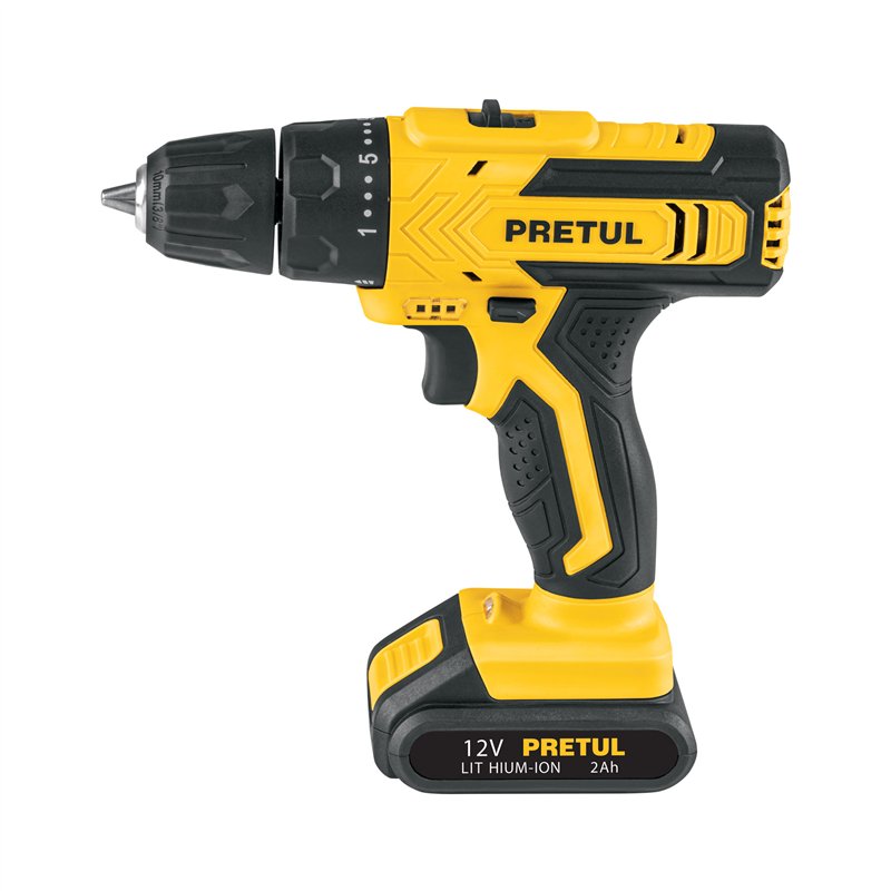 Taladro/destornillador 3/8", 12 V, 1 batería 2 Ah Pretul