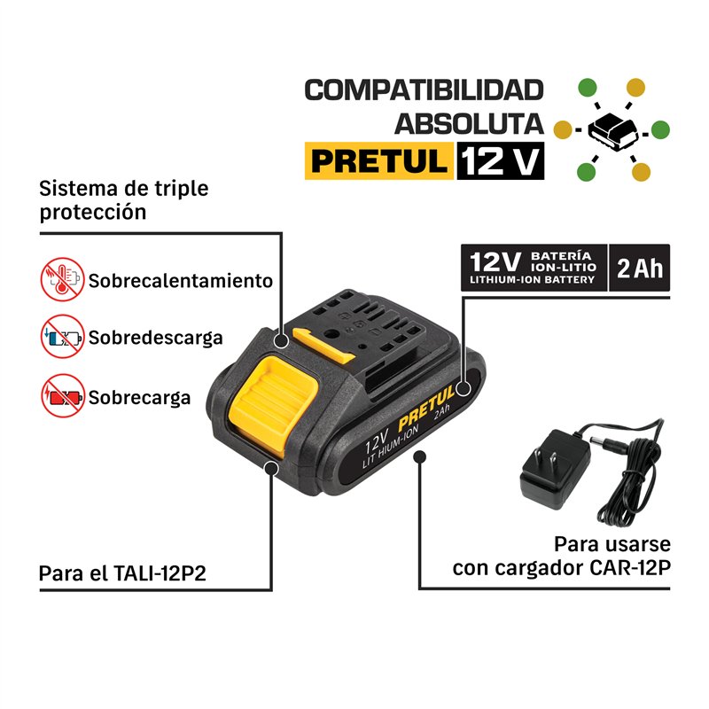Batería Ion Litio 12V 2 Ah Pretul