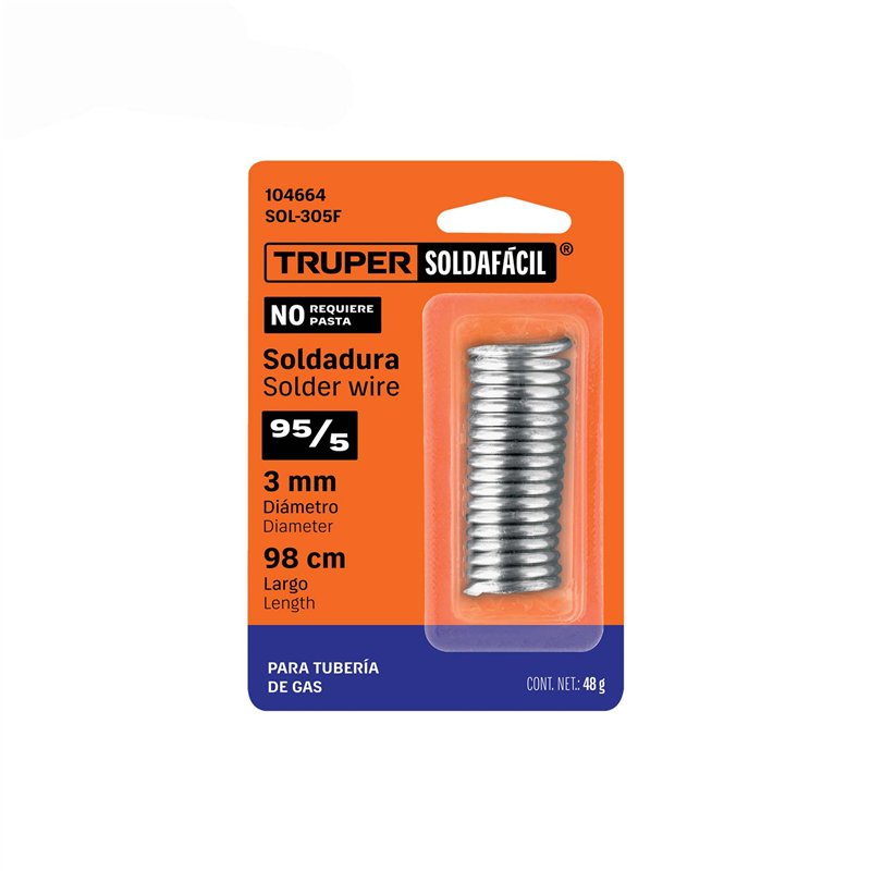 Soldadura 95/5 para Tubería de Gas 48 G Soldafácil