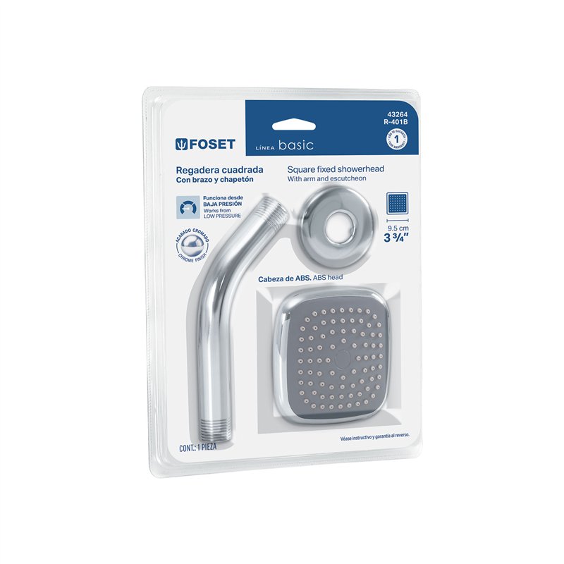 Regadera Cuadrada 3-3/4 Brazo Y Chapetón Blíster Basic