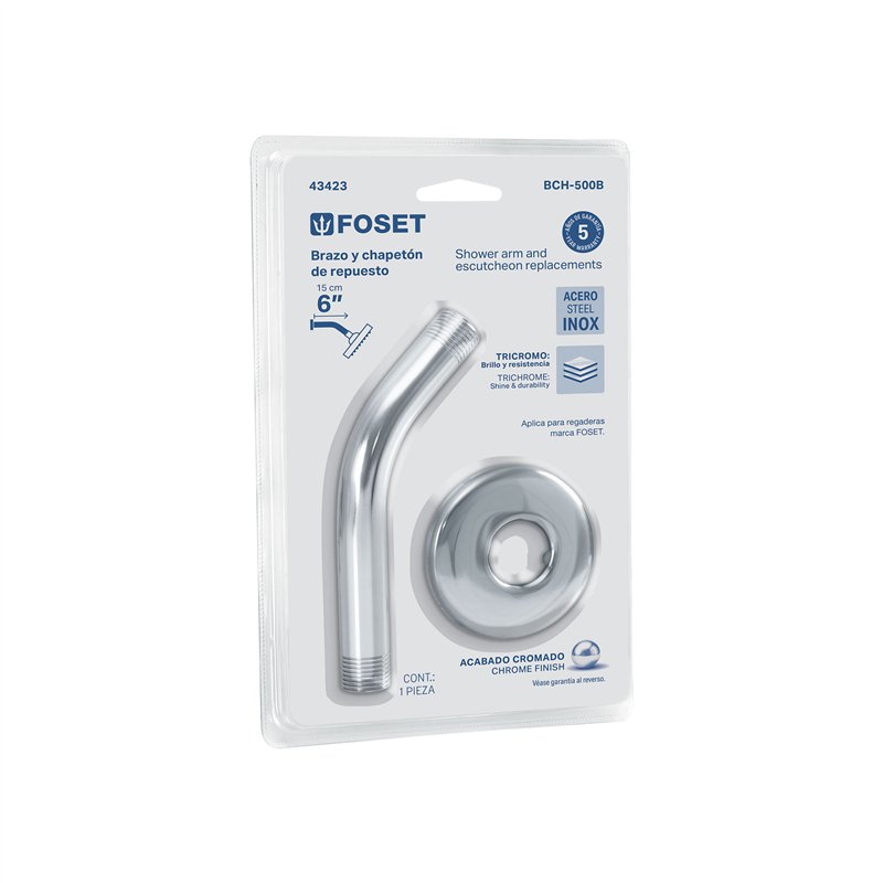 Brazo Y Chapetón para Regadera Blíster Cromo Foset Basic