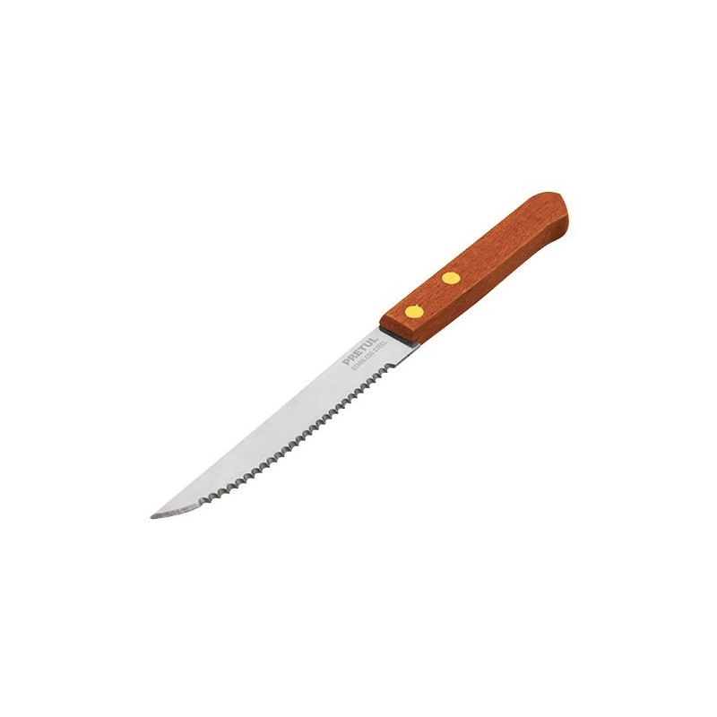 Tradineur - Cuchillo de sierra para carne, hoja de acero inoxidable de 10  cm y mango de madera, cubiertos clásicos, apto para la