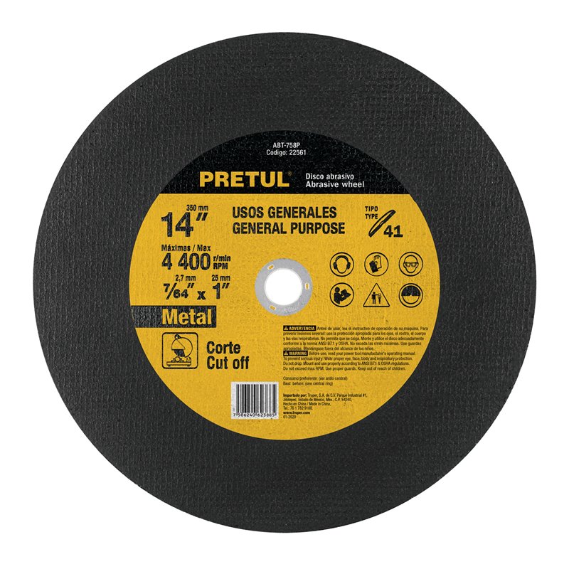 Disco Corte Metal 14" Tipo 41 Uso Gral. Pretul Disco Corte Metal 14" Tipo 41 Uso Gral. Pretul