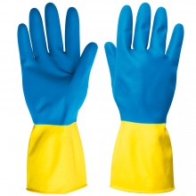 Guantes de látex antiderrapantes azul con amarillo