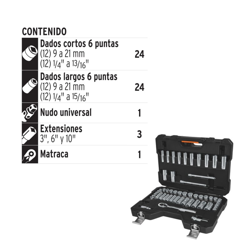 Juego de Autoclé Cuadro 3/8" 53 Piezas Juego de Autoclé Cuadro 3/8" 53 Piezas