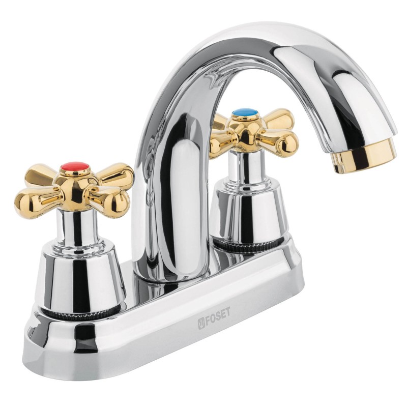 Mezcladora p/Lavabo manerales Cruceta cuello Alto oro aqua Mezcladora p/Lavabo manerales Cruceta cuello Alto oro aqua