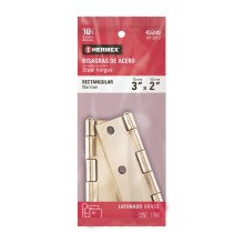 Bisagra Rectangular acero latonado cabeza media bola Blister